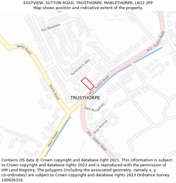EASTVIEW, SUTTON ROAD, TRUSTHORPE, MABLETHORPE, LN12 2PP: Location map and indicative extent of plot