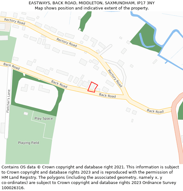 EASTWAYS, BACK ROAD, MIDDLETON, SAXMUNDHAM, IP17 3NY: Location map and indicative extent of plot