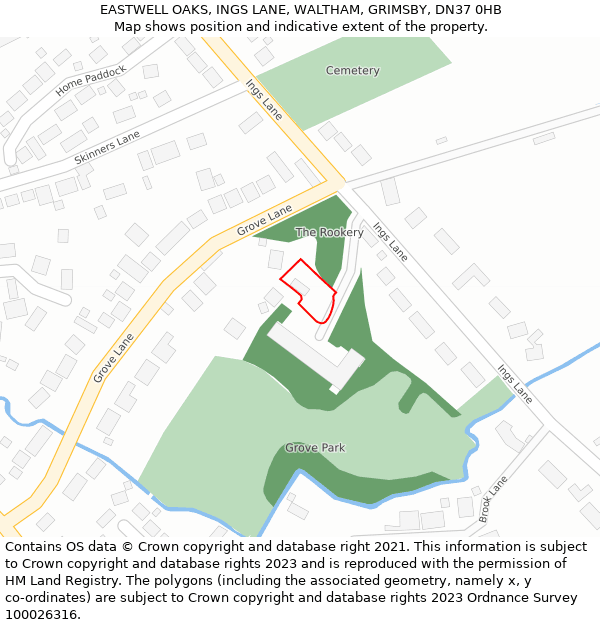 EASTWELL OAKS, INGS LANE, WALTHAM, GRIMSBY, DN37 0HB: Location map and indicative extent of plot
