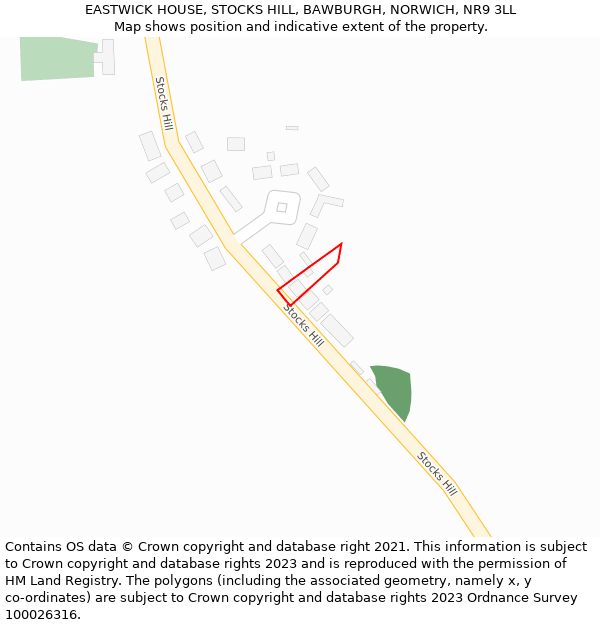 EASTWICK HOUSE, STOCKS HILL, BAWBURGH, NORWICH, NR9 3LL: Location map and indicative extent of plot