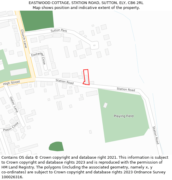 EASTWOOD COTTAGE, STATION ROAD, SUTTON, ELY, CB6 2RL: Location map and indicative extent of plot