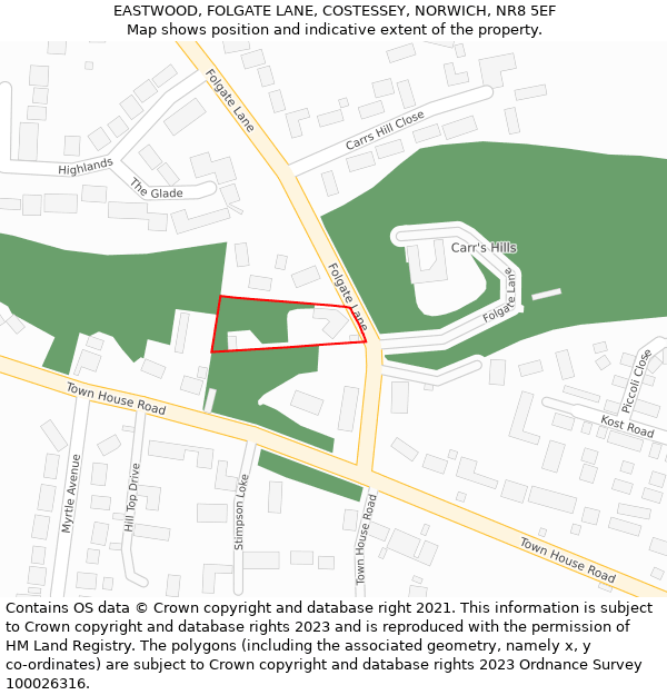 EASTWOOD, FOLGATE LANE, COSTESSEY, NORWICH, NR8 5EF: Location map and indicative extent of plot