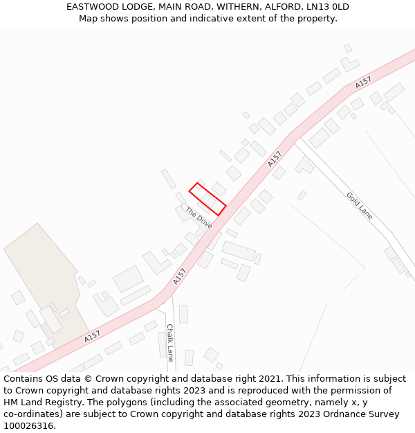 EASTWOOD LODGE, MAIN ROAD, WITHERN, ALFORD, LN13 0LD: Location map and indicative extent of plot