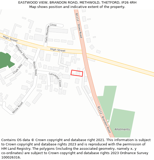 EASTWOOD VIEW, BRANDON ROAD, METHWOLD, THETFORD, IP26 4RH: Location map and indicative extent of plot