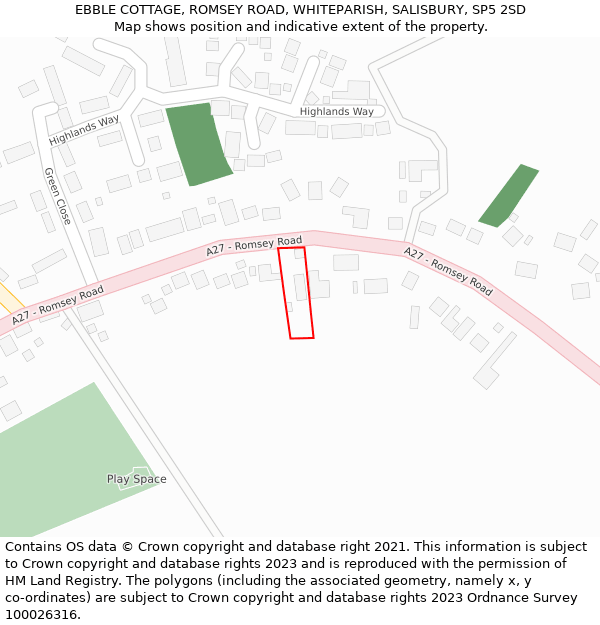 EBBLE COTTAGE, ROMSEY ROAD, WHITEPARISH, SALISBURY, SP5 2SD: Location map and indicative extent of plot