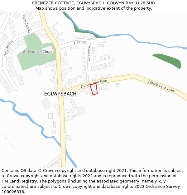 EBENEZER COTTAGE, EGLWYSBACH, COLWYN BAY, LL28 5UD: Location map and indicative extent of plot