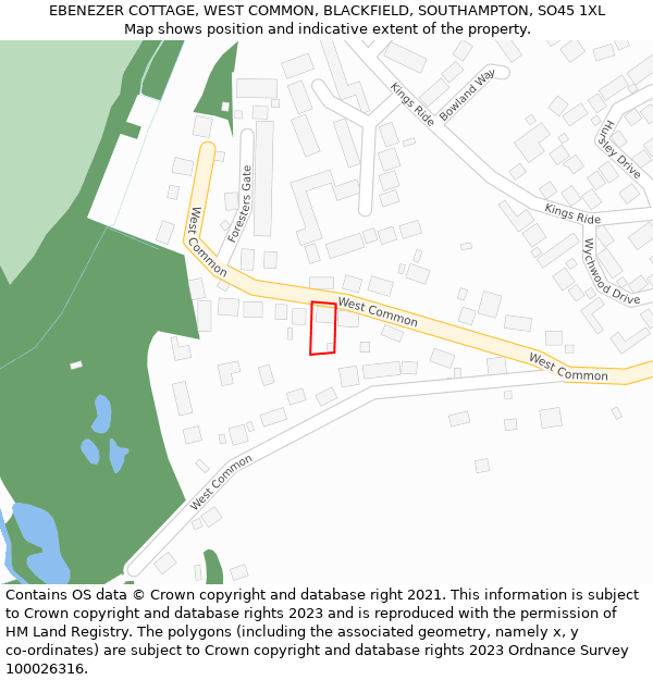 EBENEZER COTTAGE, WEST COMMON, BLACKFIELD, SOUTHAMPTON, SO45 1XL: Location map and indicative extent of plot
