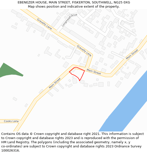 EBENEZER HOUSE, MAIN STREET, FISKERTON, SOUTHWELL, NG25 0XG: Location map and indicative extent of plot