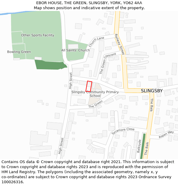 EBOR HOUSE, THE GREEN, SLINGSBY, YORK, YO62 4AA: Location map and indicative extent of plot