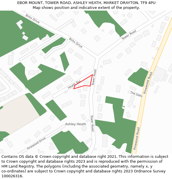 EBOR MOUNT, TOWER ROAD, ASHLEY HEATH, MARKET DRAYTON, TF9 4PU: Location map and indicative extent of plot