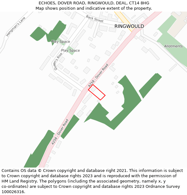 ECHOES, DOVER ROAD, RINGWOULD, DEAL, CT14 8HG: Location map and indicative extent of plot