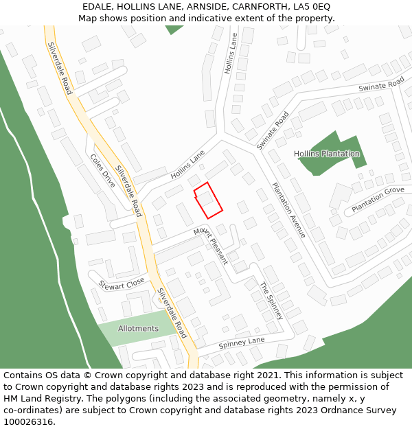 EDALE, HOLLINS LANE, ARNSIDE, CARNFORTH, LA5 0EQ: Location map and indicative extent of plot