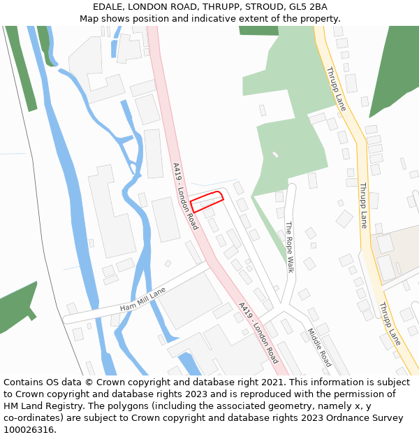 EDALE, LONDON ROAD, THRUPP, STROUD, GL5 2BA: Location map and indicative extent of plot
