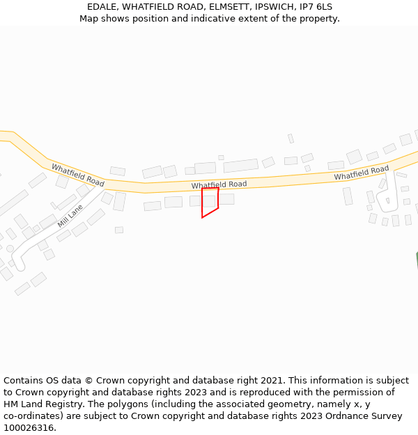 EDALE, WHATFIELD ROAD, ELMSETT, IPSWICH, IP7 6LS: Location map and indicative extent of plot
