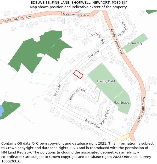 EDELWEISS, FINE LANE, SHORWELL, NEWPORT, PO30 3JY: Location map and indicative extent of plot