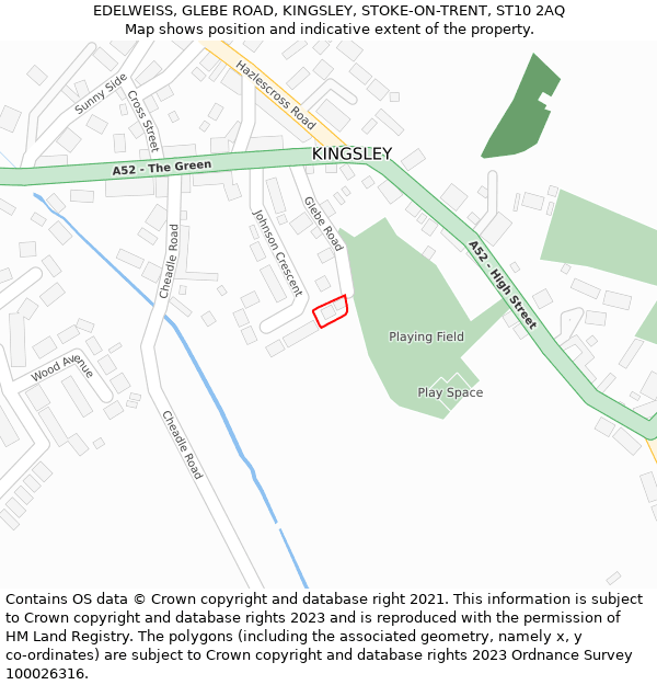 EDELWEISS, GLEBE ROAD, KINGSLEY, STOKE-ON-TRENT, ST10 2AQ: Location map and indicative extent of plot