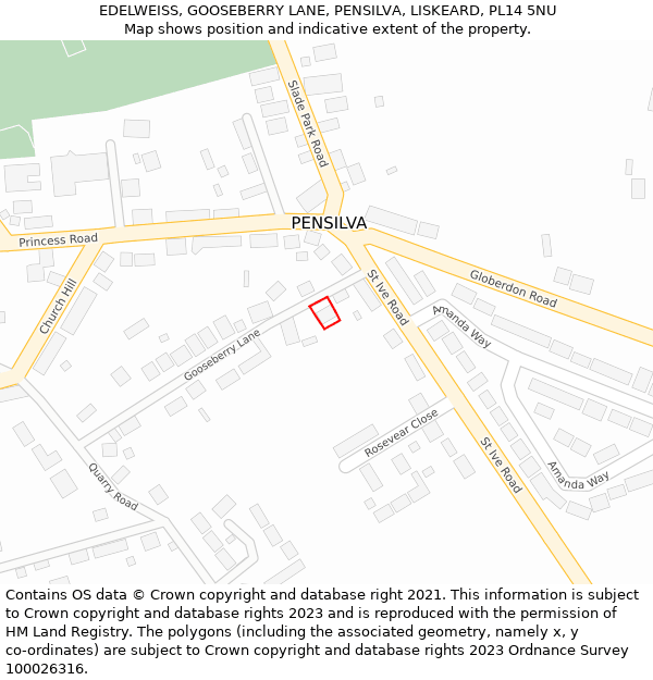 EDELWEISS, GOOSEBERRY LANE, PENSILVA, LISKEARD, PL14 5NU: Location map and indicative extent of plot