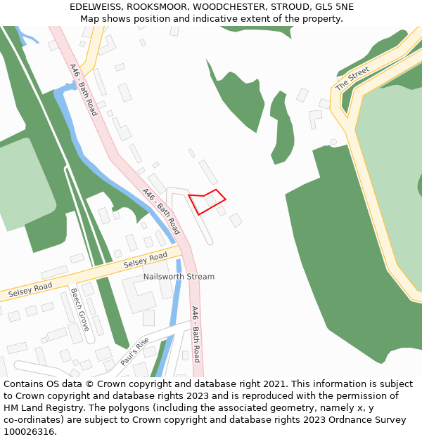 EDELWEISS, ROOKSMOOR, WOODCHESTER, STROUD, GL5 5NE: Location map and indicative extent of plot