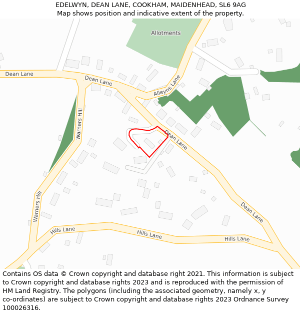 EDELWYN, DEAN LANE, COOKHAM, MAIDENHEAD, SL6 9AG: Location map and indicative extent of plot