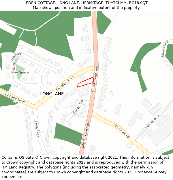 EDEN COTTAGE, LONG LANE, HERMITAGE, THATCHAM, RG18 9QT: Location map and indicative extent of plot