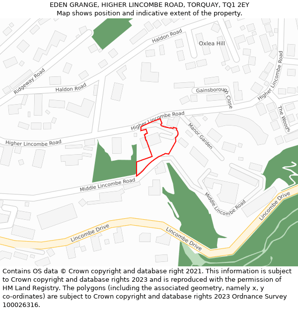 EDEN GRANGE, HIGHER LINCOMBE ROAD, TORQUAY, TQ1 2EY: Location map and indicative extent of plot