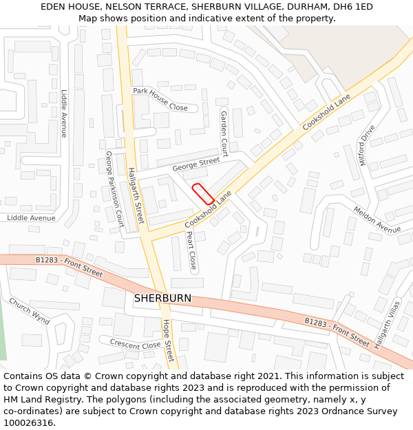EDEN HOUSE, NELSON TERRACE, SHERBURN VILLAGE, DURHAM, DH6 1ED: Location map and indicative extent of plot