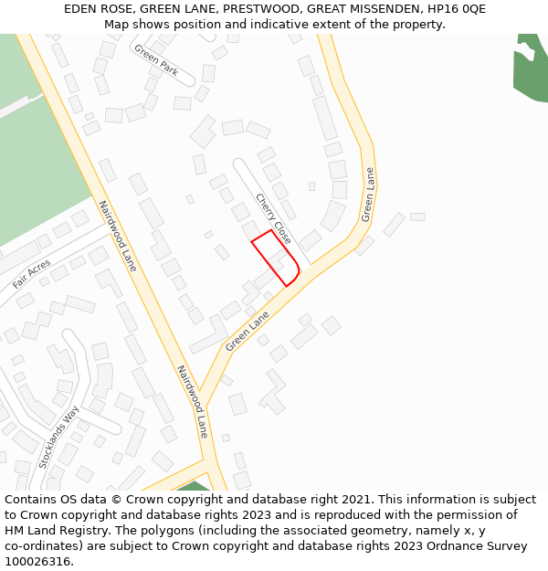 EDEN ROSE, GREEN LANE, PRESTWOOD, GREAT MISSENDEN, HP16 0QE: Location map and indicative extent of plot