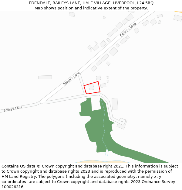 EDENDALE, BAILEYS LANE, HALE VILLAGE, LIVERPOOL, L24 5RQ: Location map and indicative extent of plot
