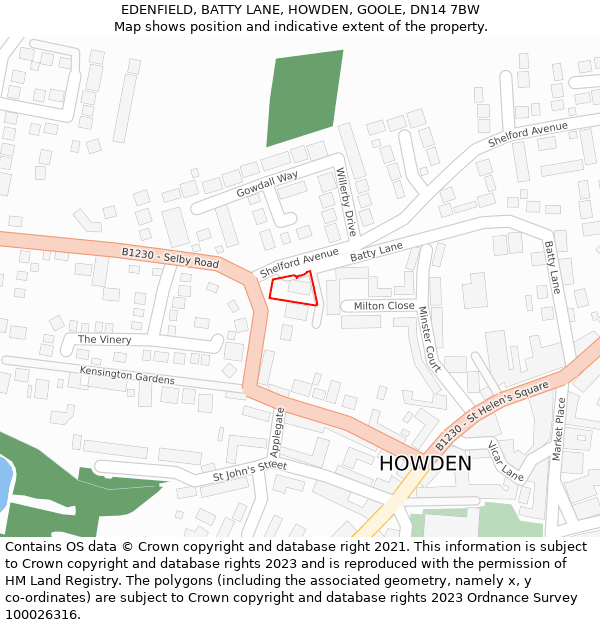 EDENFIELD, BATTY LANE, HOWDEN, GOOLE, DN14 7BW: Location map and indicative extent of plot