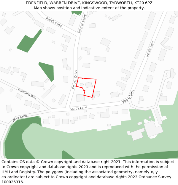 EDENFIELD, WARREN DRIVE, KINGSWOOD, TADWORTH, KT20 6PZ: Location map and indicative extent of plot