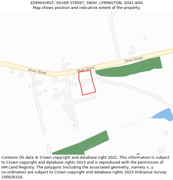 EDENHURST, SILVER STREET, SWAY, LYMINGTON, SO41 6DG: Location map and indicative extent of plot