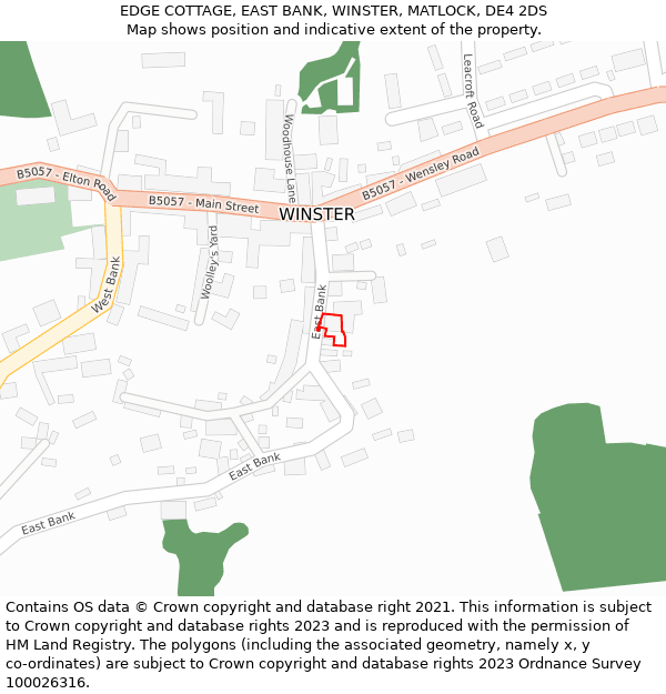 EDGE COTTAGE, EAST BANK, WINSTER, MATLOCK, DE4 2DS: Location map and indicative extent of plot