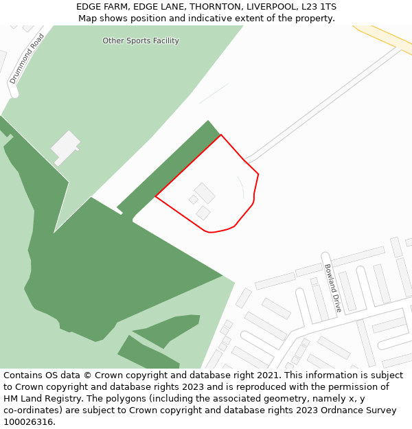EDGE FARM, EDGE LANE, THORNTON, LIVERPOOL, L23 1TS: Location map and indicative extent of plot