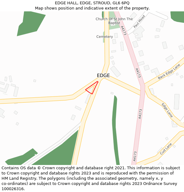 EDGE HALL, EDGE, STROUD, GL6 6PQ: Location map and indicative extent of plot