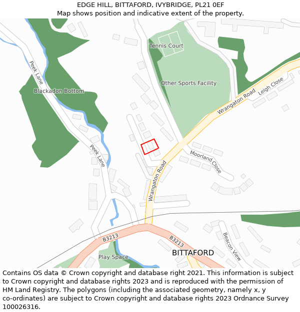 EDGE HILL, BITTAFORD, IVYBRIDGE, PL21 0EF: Location map and indicative extent of plot