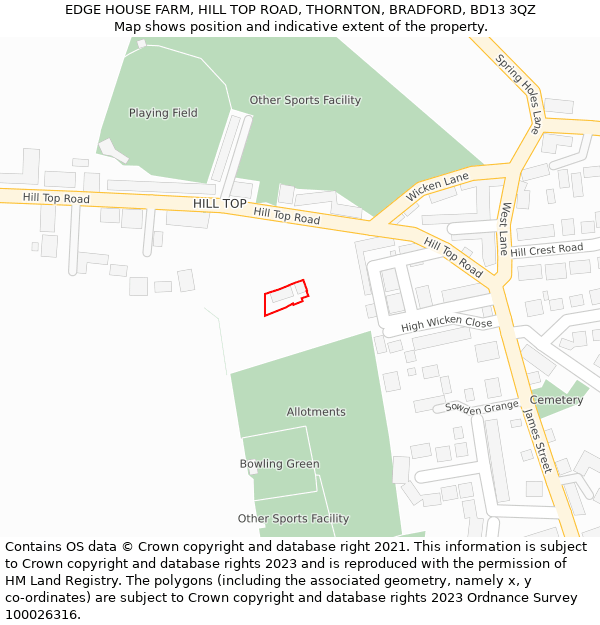 EDGE HOUSE FARM, HILL TOP ROAD, THORNTON, BRADFORD, BD13 3QZ: Location map and indicative extent of plot