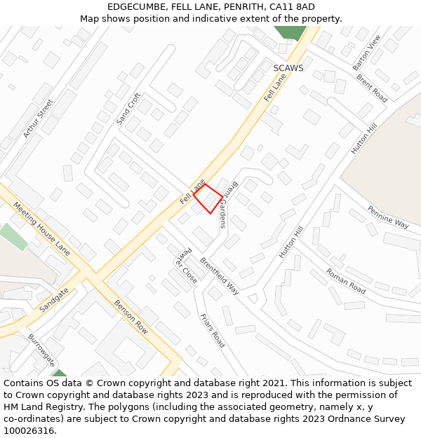 EDGECUMBE, FELL LANE, PENRITH, CA11 8AD: Location map and indicative extent of plot