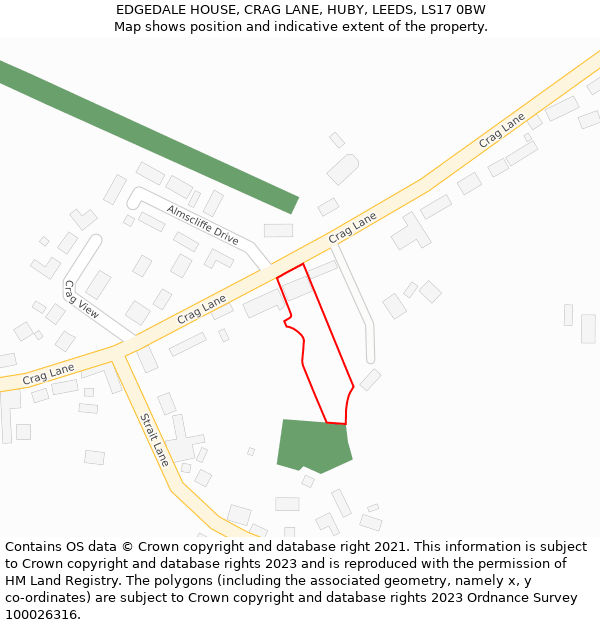 EDGEDALE HOUSE, CRAG LANE, HUBY, LEEDS, LS17 0BW: Location map and indicative extent of plot