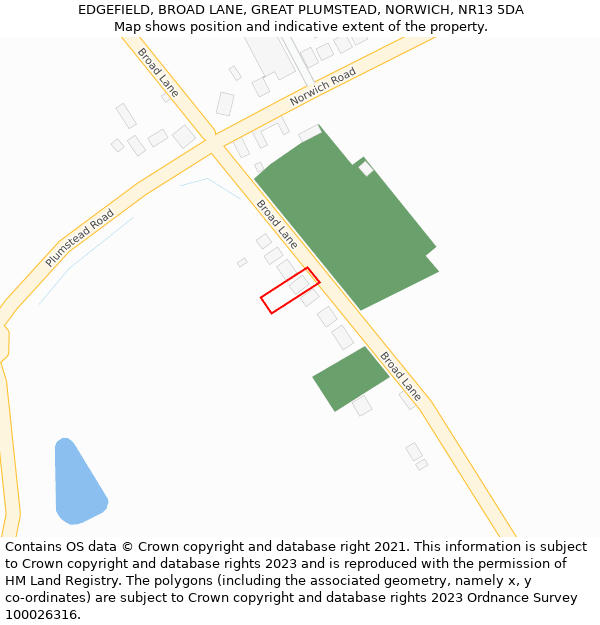 EDGEFIELD, BROAD LANE, GREAT PLUMSTEAD, NORWICH, NR13 5DA: Location map and indicative extent of plot