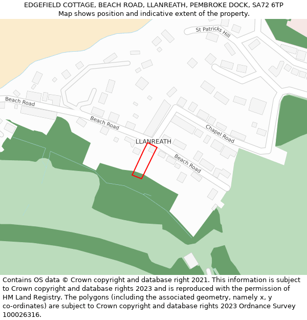 EDGEFIELD COTTAGE, BEACH ROAD, LLANREATH, PEMBROKE DOCK, SA72 6TP: Location map and indicative extent of plot