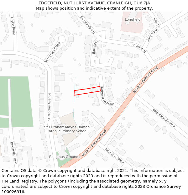 EDGEFIELD, NUTHURST AVENUE, CRANLEIGH, GU6 7JA: Location map and indicative extent of plot