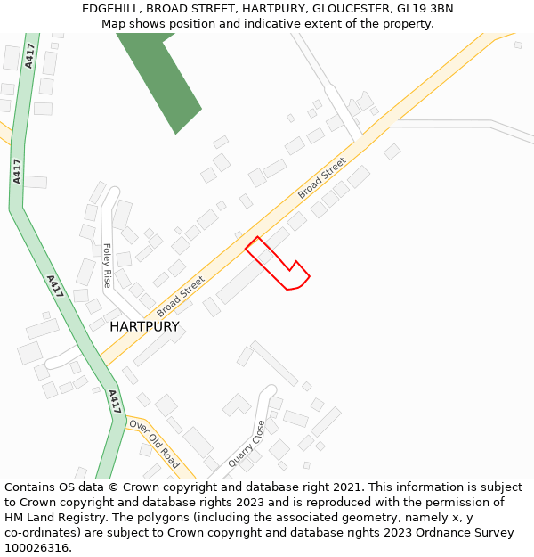 EDGEHILL, BROAD STREET, HARTPURY, GLOUCESTER, GL19 3BN: Location map and indicative extent of plot