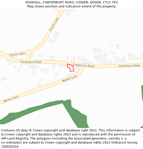 EDGEHILL, CANTERBURY ROAD, LYDDEN, DOVER, CT15 7EX: Location map and indicative extent of plot