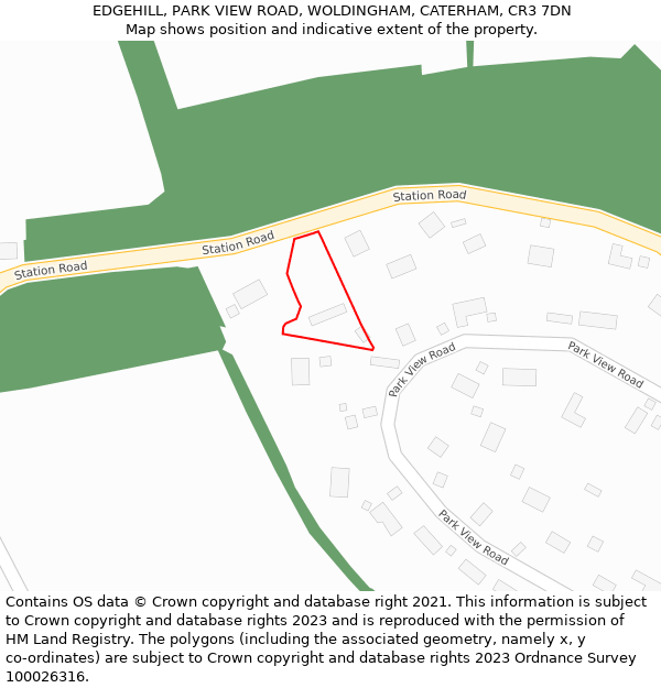 EDGEHILL, PARK VIEW ROAD, WOLDINGHAM, CATERHAM, CR3 7DN: Location map and indicative extent of plot