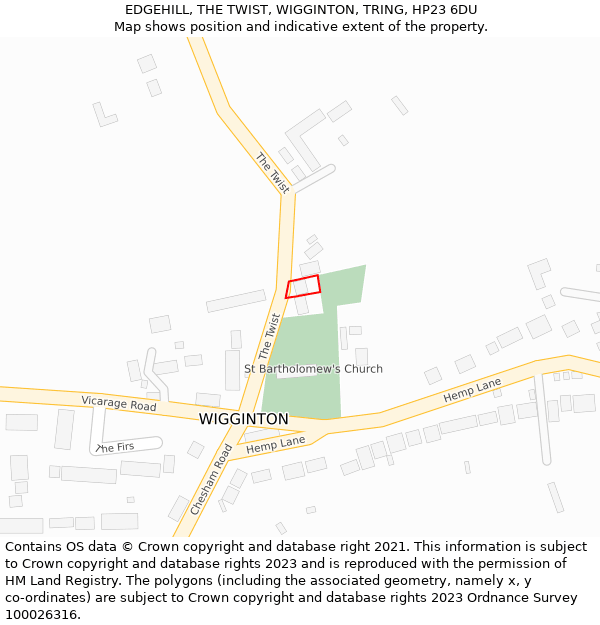 EDGEHILL, THE TWIST, WIGGINTON, TRING, HP23 6DU: Location map and indicative extent of plot