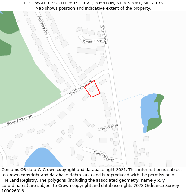 EDGEWATER, SOUTH PARK DRIVE, POYNTON, STOCKPORT, SK12 1BS: Location map and indicative extent of plot