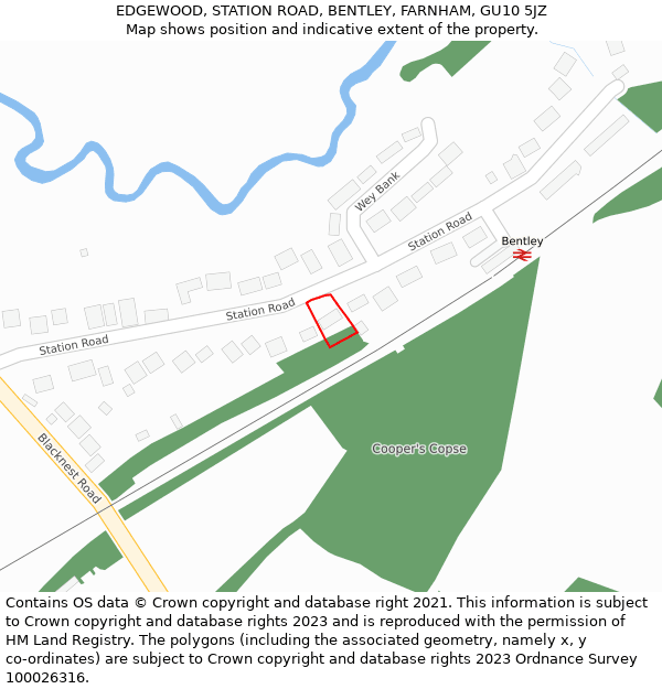 EDGEWOOD, STATION ROAD, BENTLEY, FARNHAM, GU10 5JZ: Location map and indicative extent of plot