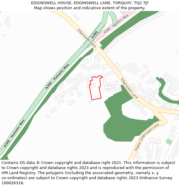 EDGINSWELL HOUSE, EDGINSWELL LANE, TORQUAY, TQ2 7JF: Location map and indicative extent of plot