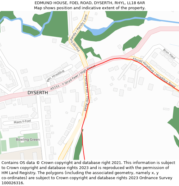 EDMUND HOUSE, FOEL ROAD, DYSERTH, RHYL, LL18 6AR: Location map and indicative extent of plot