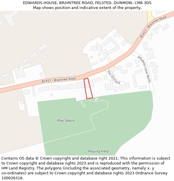 EDWARDS HOUSE, BRAINTREE ROAD, FELSTED, DUNMOW, CM6 3DS: Location map and indicative extent of plot